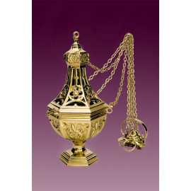Thurible - incense burner, Gothic, shiny brass