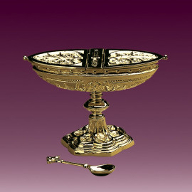 Shiny brass incense boat, gothic, opened on both sides