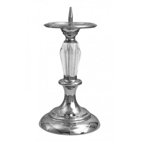 CHROME-PLATED BRASS CANDLE HOLDER WITH CRYSTAL