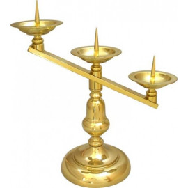 BRASS THREE-ARMED SLANTED CANDLEHOLDER