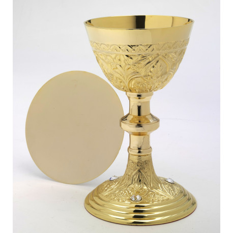 Gemstone chalice + paten, gold-plated - 22 cm (8.7 inches)