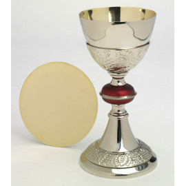 Chalice with red ring + paten - 24 cm (9.4 inches)