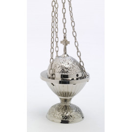 Nickel-plated brass thurible 18 cm (7.1 inches) high