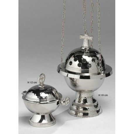 Thurible + boat + spoon - silver-colored set