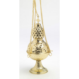 Brass thurible, gold-plated, decorated with cross- 26 cm (10.2 inches)